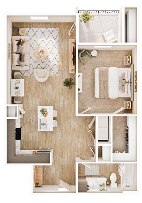 Floor plan for 1 bed, 1 bath, 793 sqft